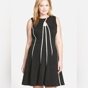 Gabby Skye Black Midi Dress with White Stripes